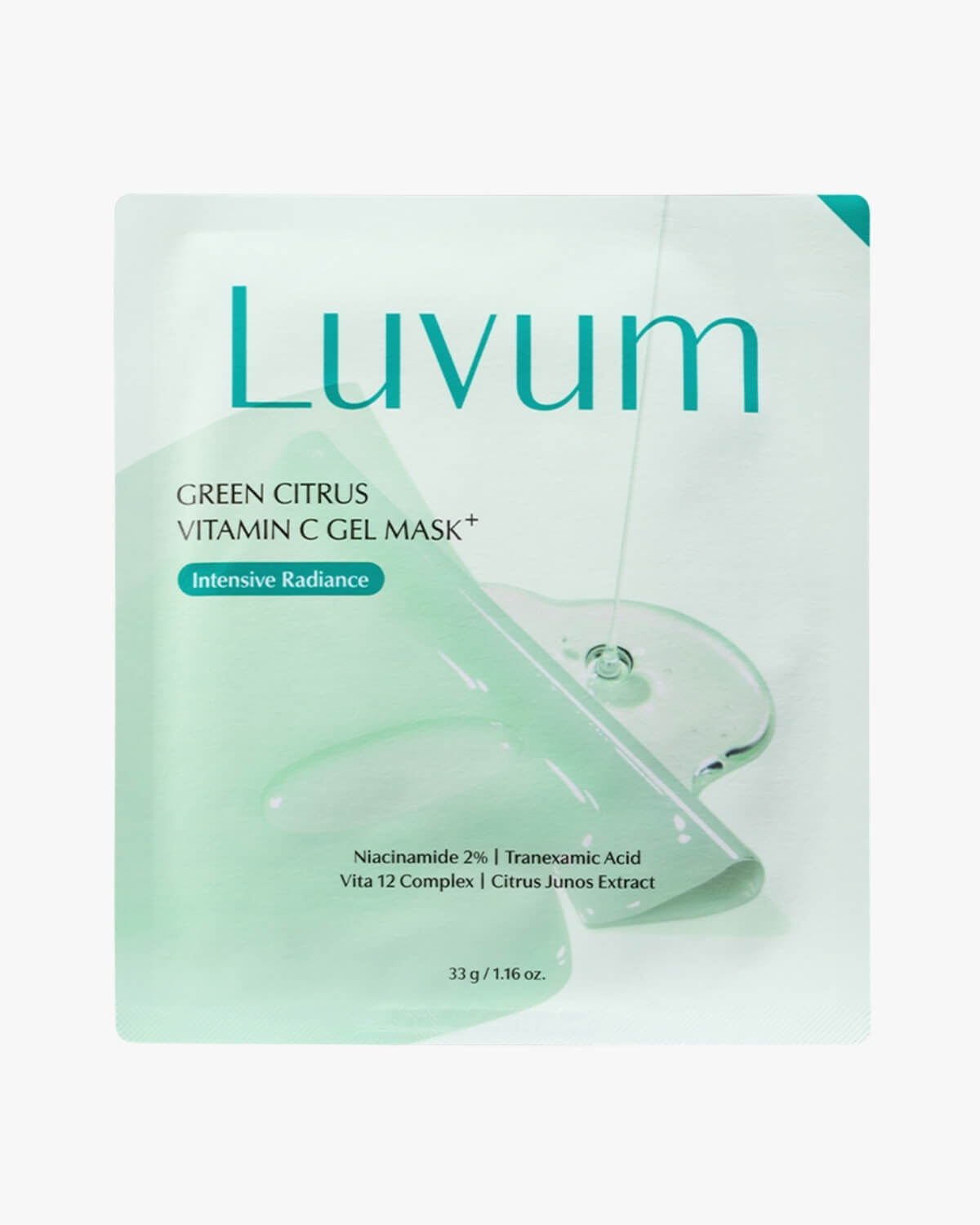 Luvum Green Citrus Vitamin C Gel Mask single sachet packet for intensive skin radiance and brightening.