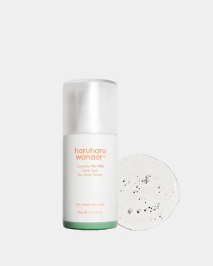 Haruharu Wonder Centella 4% TXA Dark Spot Go Away Serum, 30ml, with texture swatch. Targets uneven skin tone.