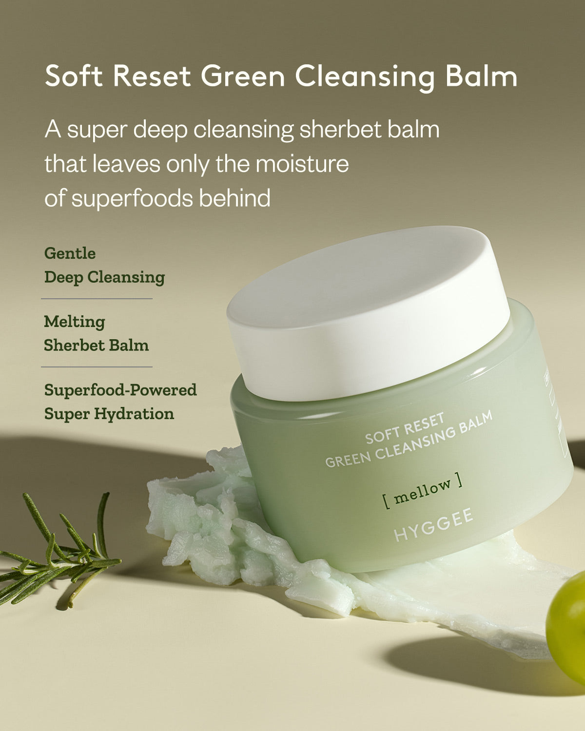 Hyggee Soft Reset Green Cleansing Balm_Certified Vegan Moisturizing Sherbet Cleansing Balm with Superfoods