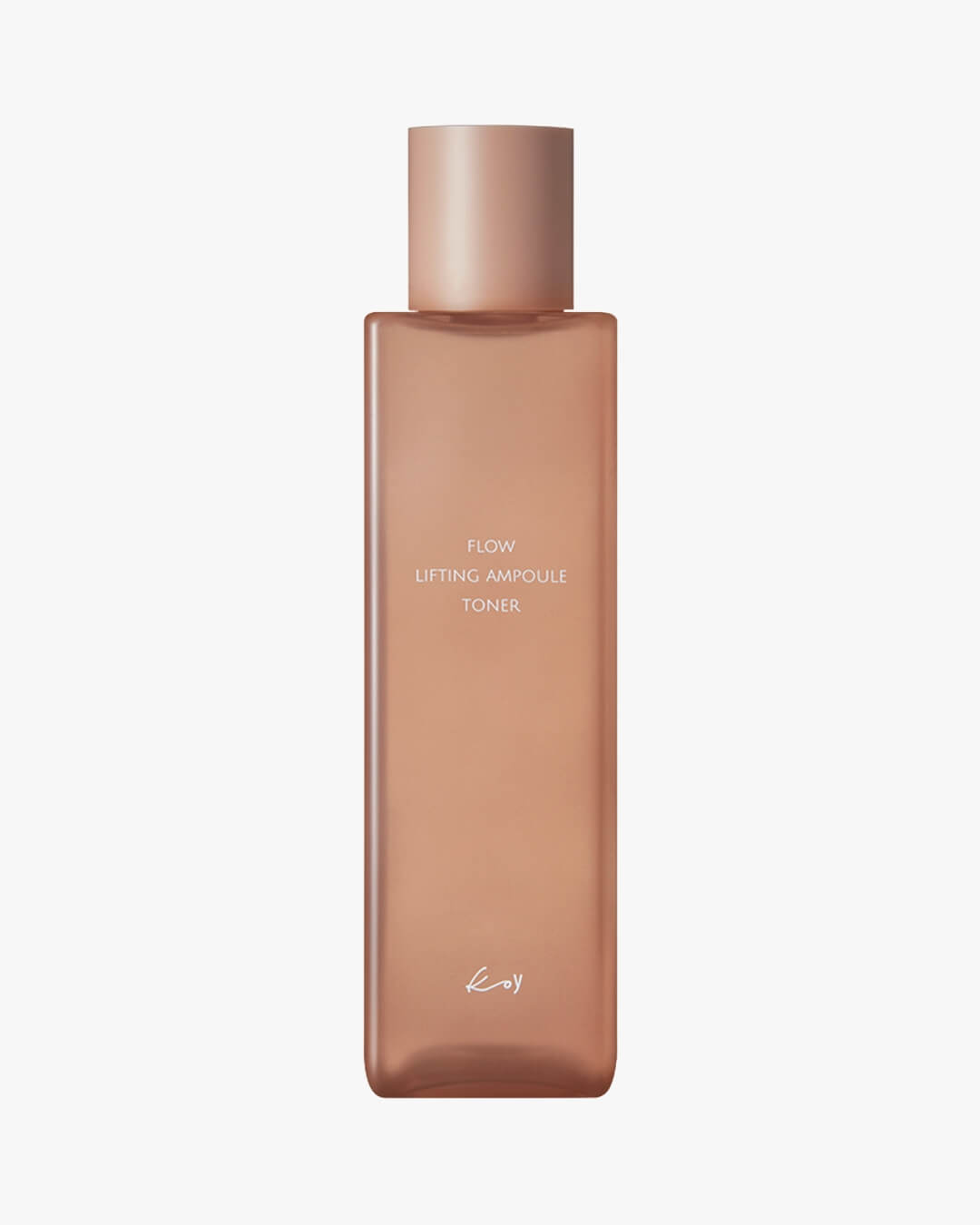 Frosted brown rectangular bottle of Koy Flow Lifting Ampoule Toner with a metallic bronze cap.