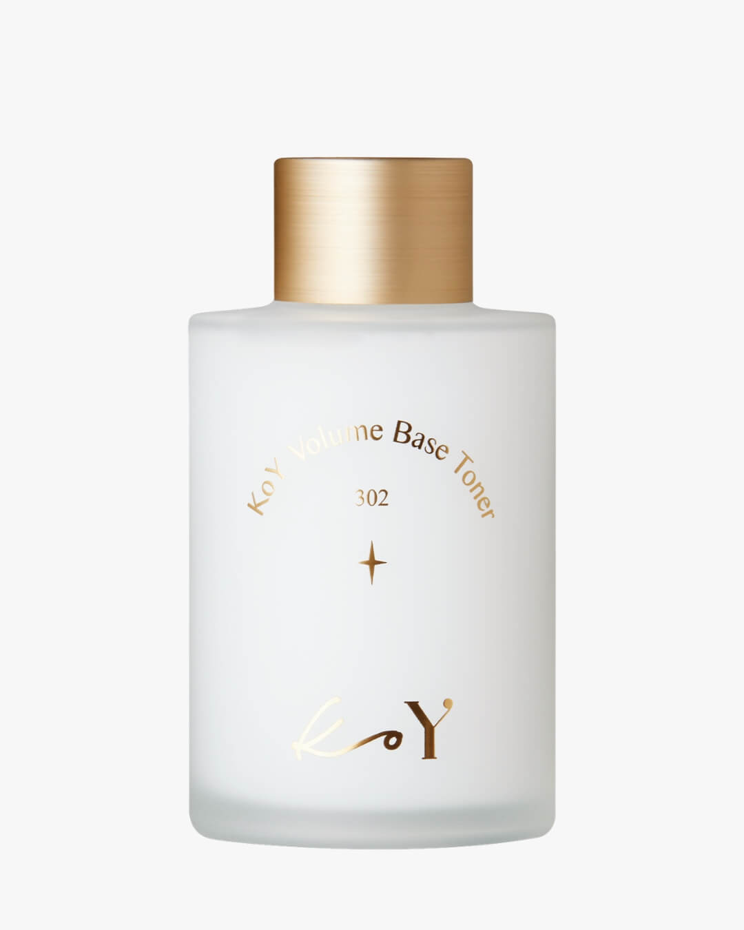 Koy Volume Base Toner 302 in a frosted glass bottle with a gold cap against a white background.