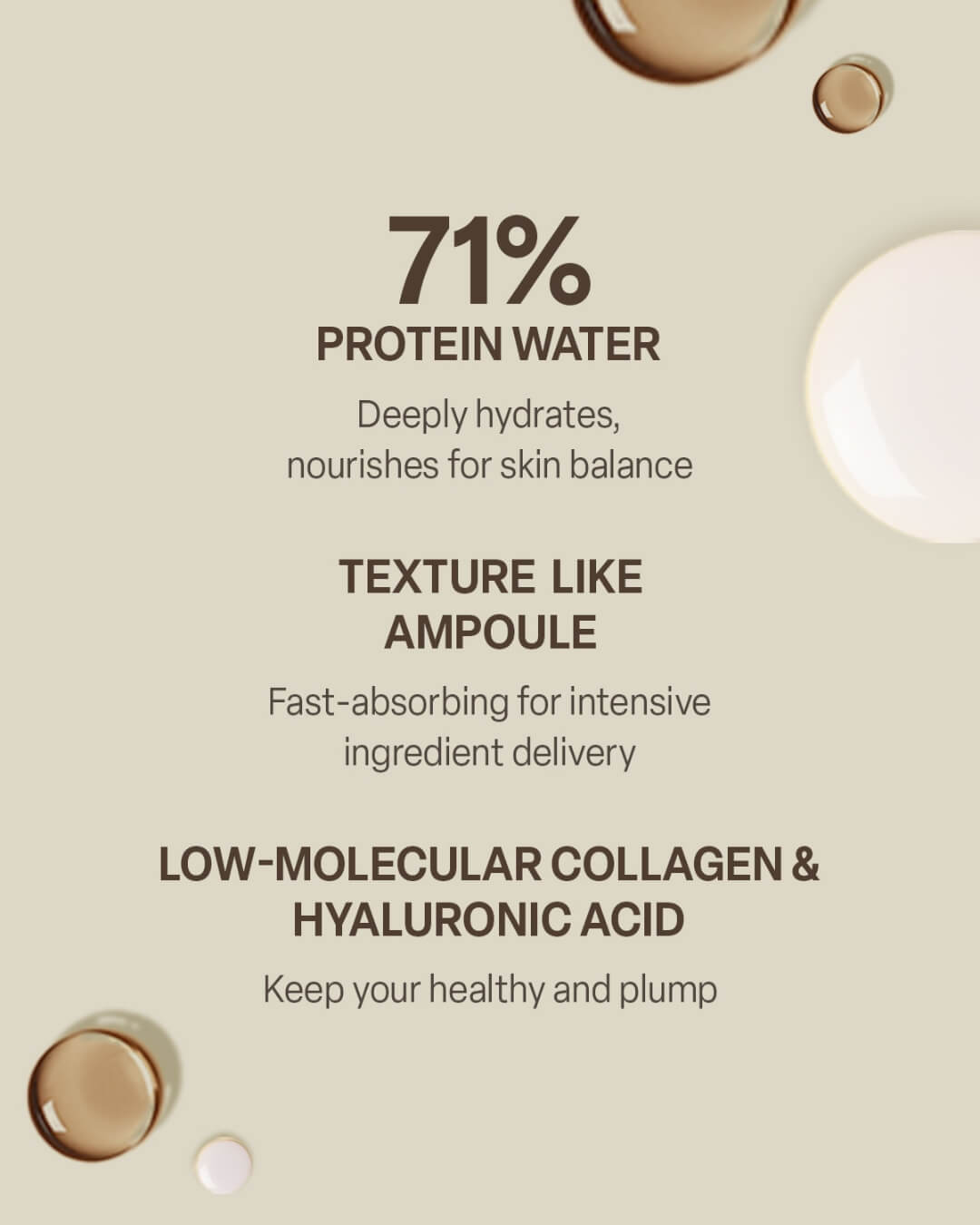 Koy Solid Volume Ampoule Mask formula with 71% protein water, low-molecular collagen, and hyaluronic acid.