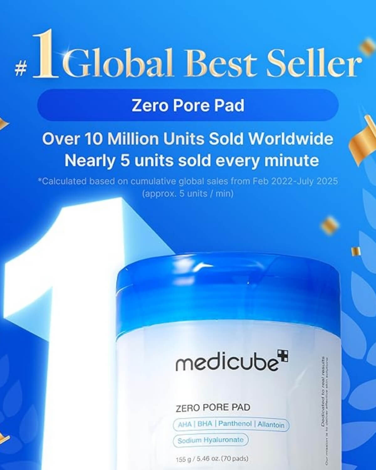 Medicube Zero Pore Pad 2.0, infographic - #1 Global Best Seller, over 10 million units sold worldwide