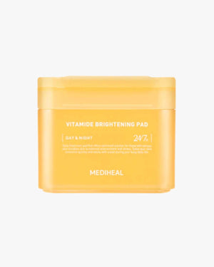 Mediheal Vitamide Brightening Pad jar, a daily treatment with Niacinamide and Vitamin C, shown on a white background.