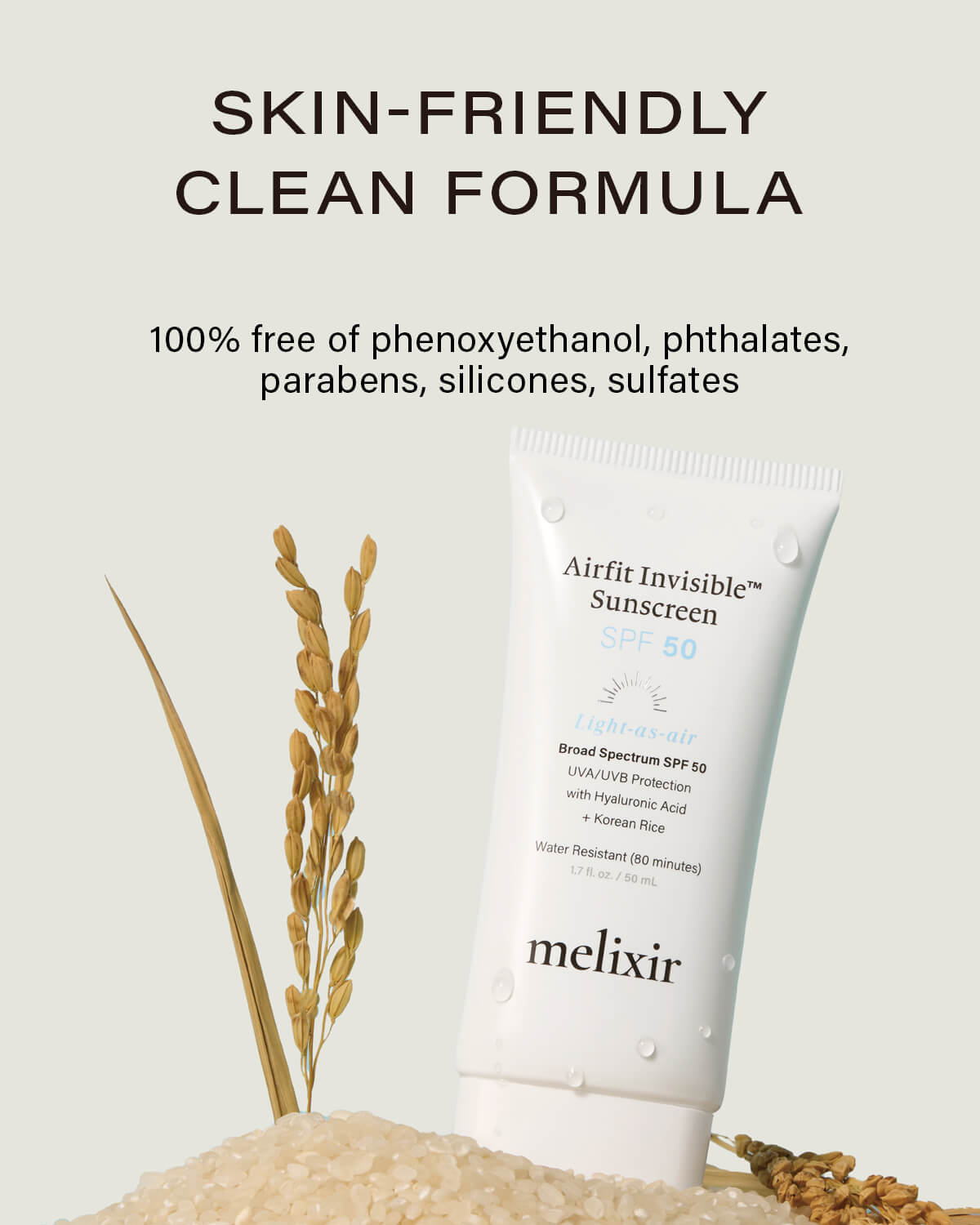 Melixir Airfit Invisible Sunscreen_Invisible Vegan Sunscreen with Korean Rice and Hyaluronic Acid