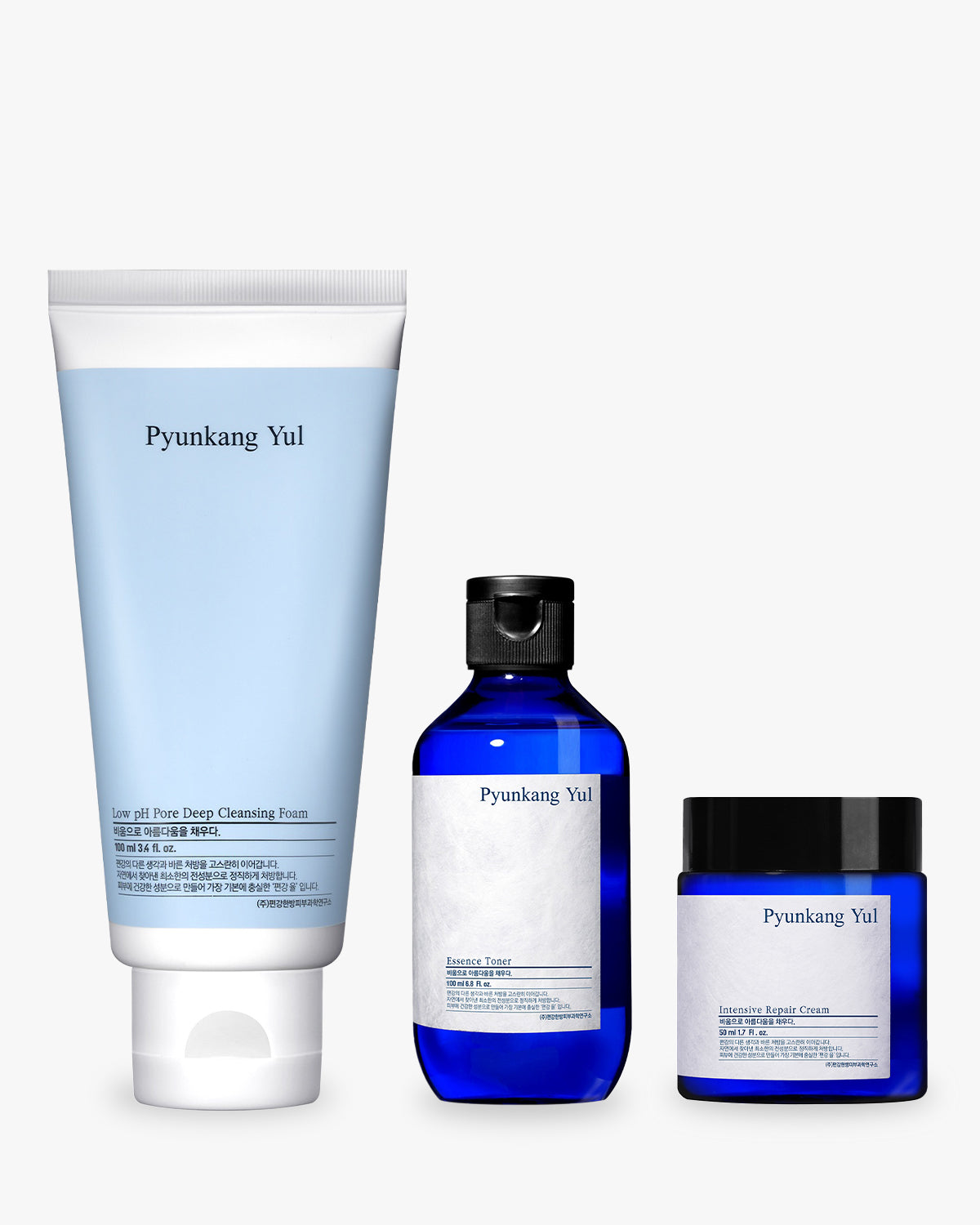 Ohlolly Best Korean Skincare K-Beauty Pyunkang Yul PKY Essential Trio Low pH Pore Deep Cleansing Foam, Essence Toner, Intensive Repair Cream in One Set