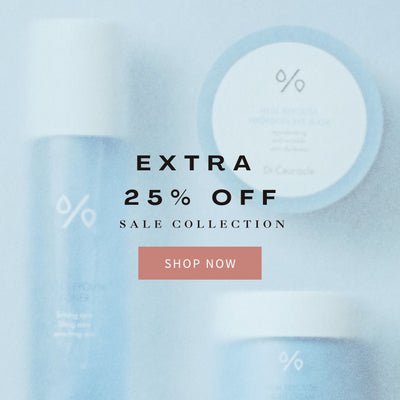 Promotional banner with 'Extra 25% Off Sale Collection' text on a light blue background.