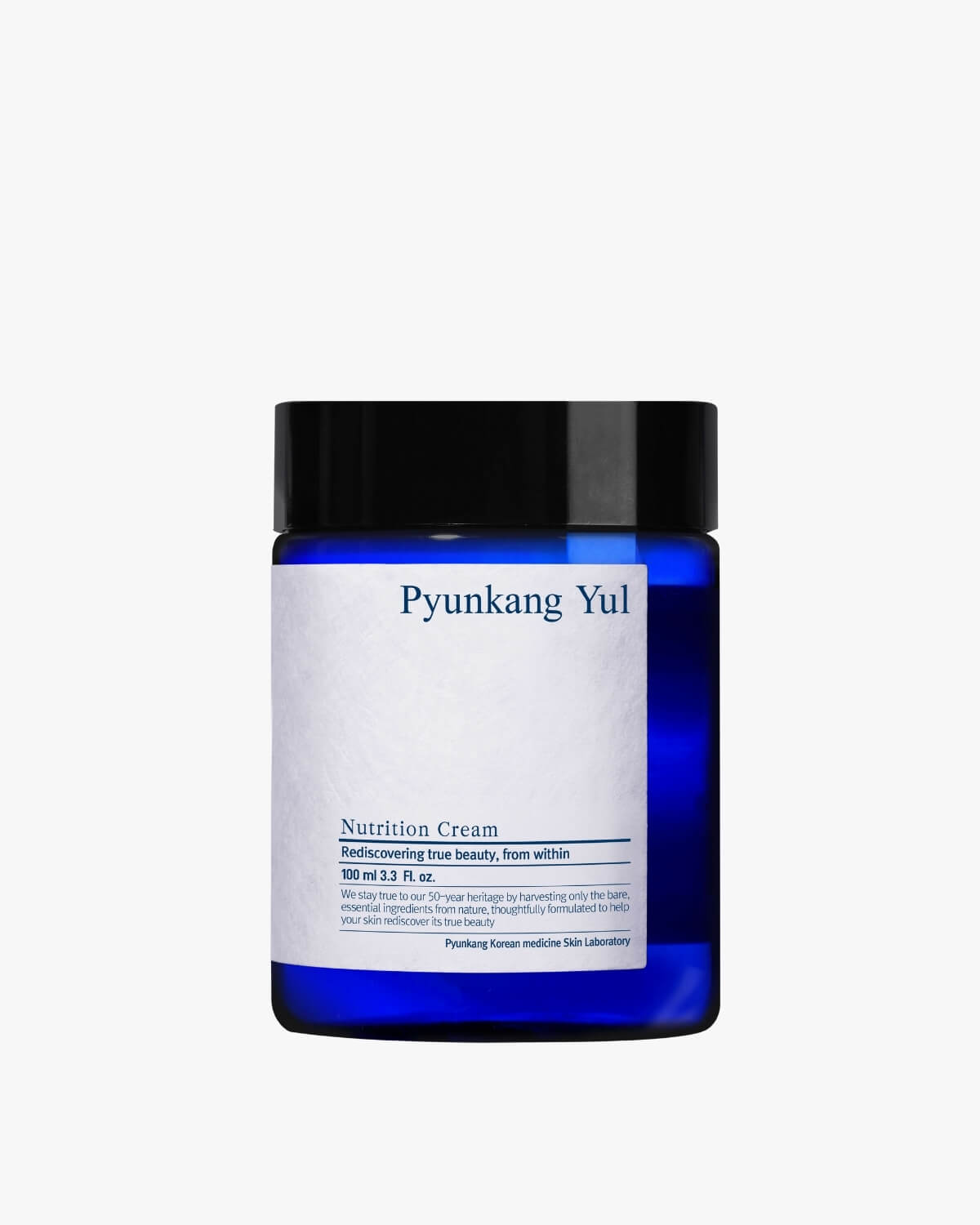 A dark blue jar with a black lid, labeled "Nutrition Cream."