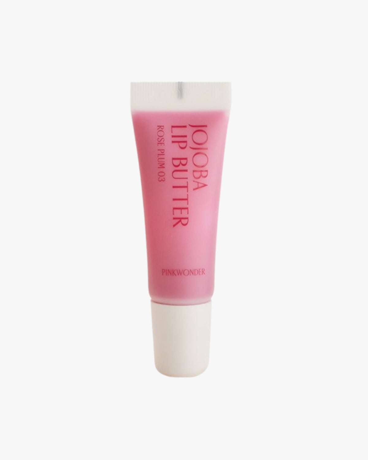 A standalone product shot of the Jojoba Lip Butter tube in the Rose Plum 03 shade, a medium rose pink, against a white background.