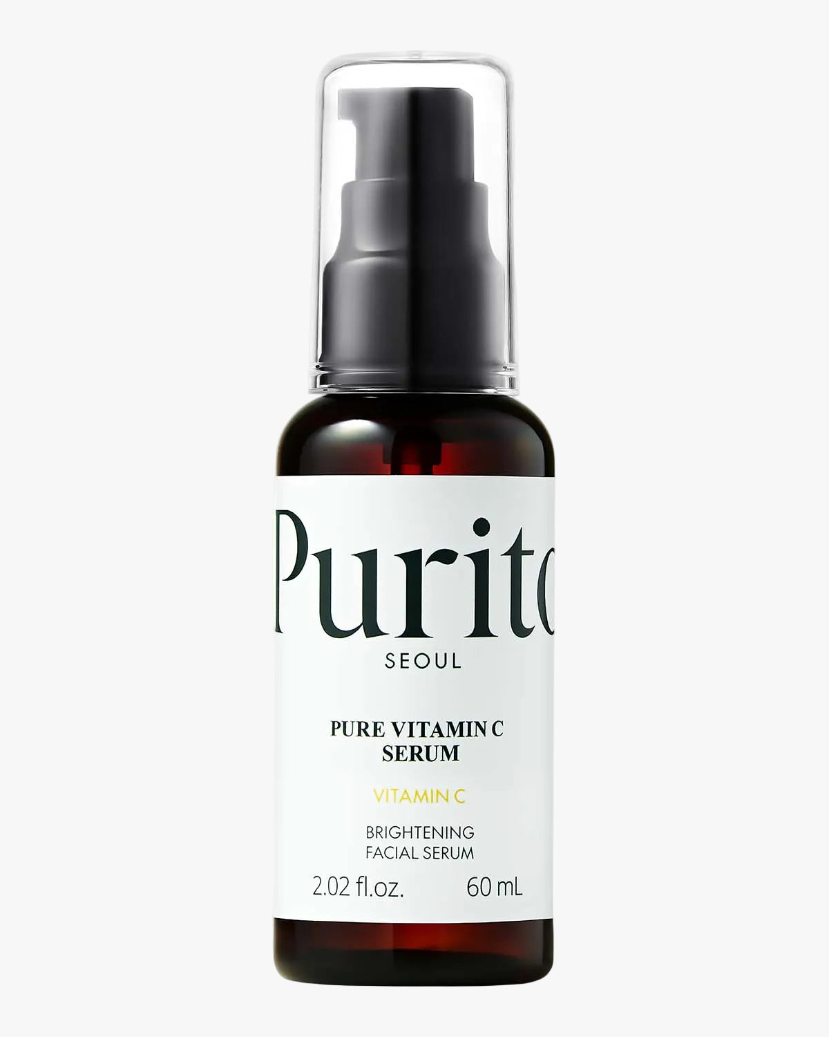 Purito Seoul Pure Vitamin C Serum in a dark amber 60ml pump bottle with a white label.