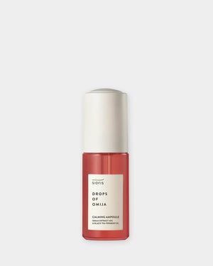 Sioris Drops of Omija Calming Ampoule bottle with organic omija berry extract on white background