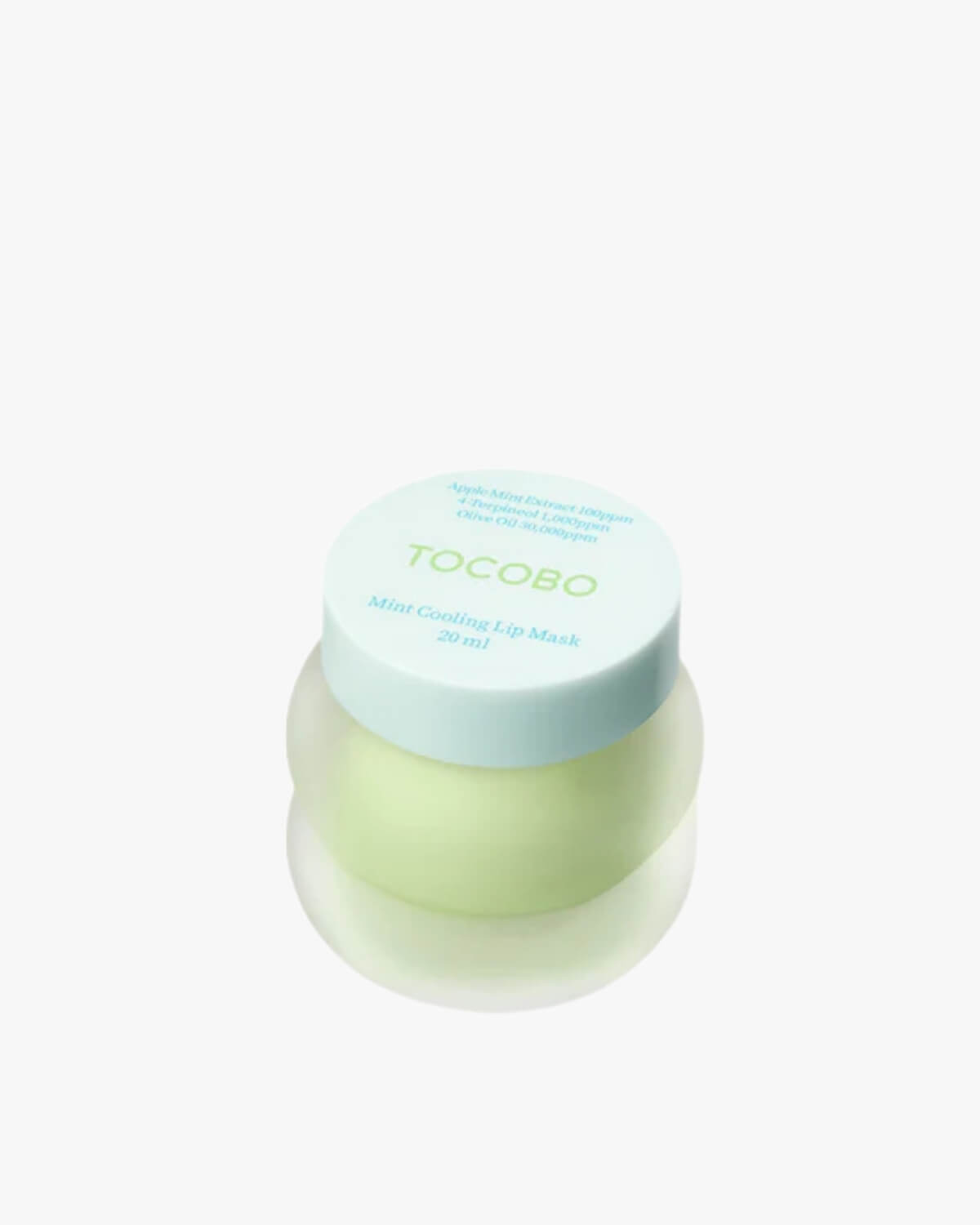 TOCOBO Mint Cooling Lip Mask in a frosted green 20ml jar featuring apple mint extract.