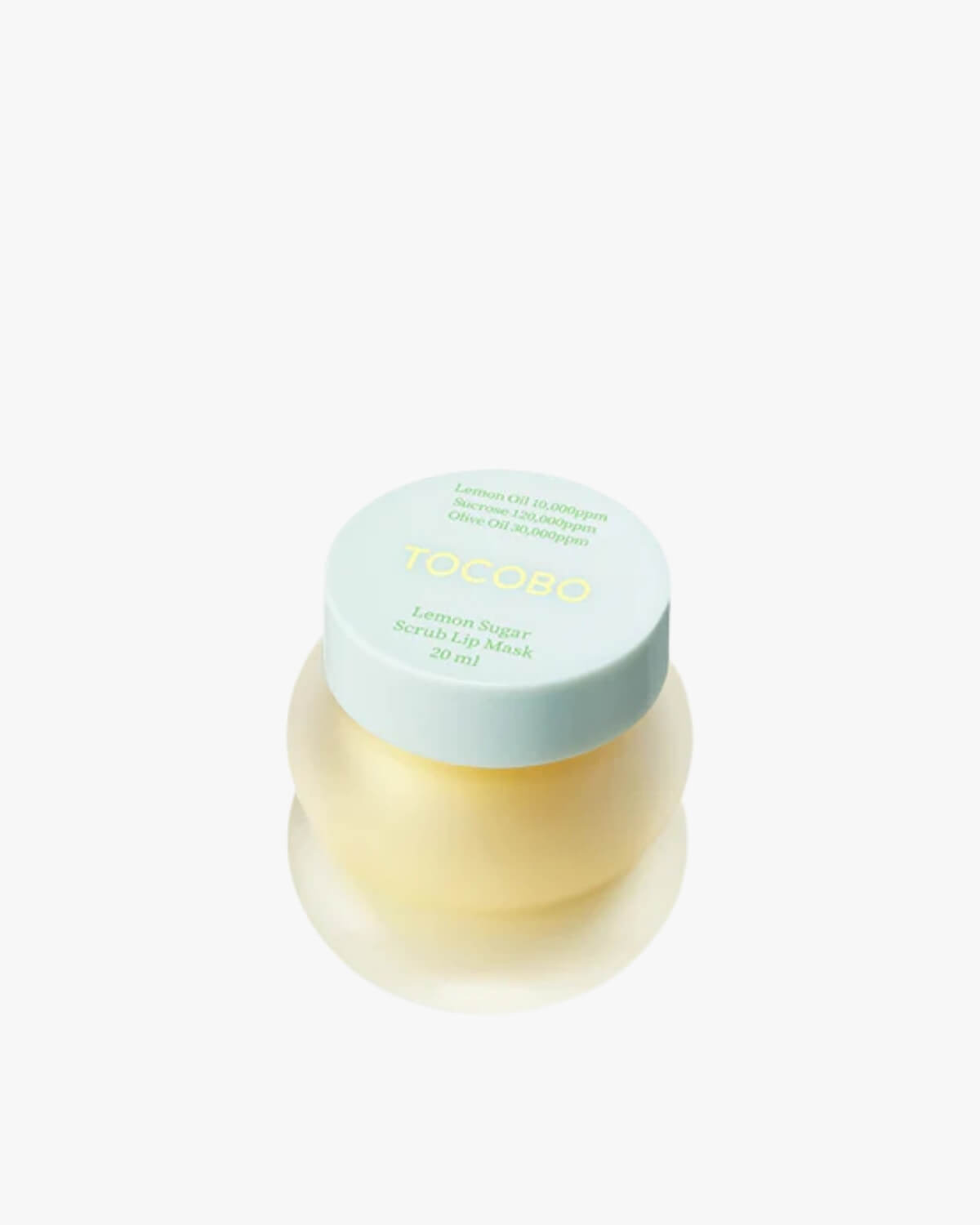 TOCOBO Lemon Sugar Scrub Lip Mask in a frosted yellow 20ml jar for exfoliating dead skin.