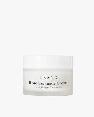 URANG Rose Ceramide Cream for all skin types and mature skin in a minimalist frosted white glass jar on a white background.