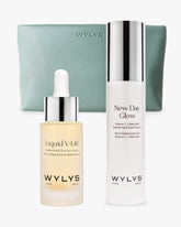 The Lift + Glow Set & Sage Verte Makeup Bag Liquid V-Lift New Day Glow Brightening and Lifting Duo