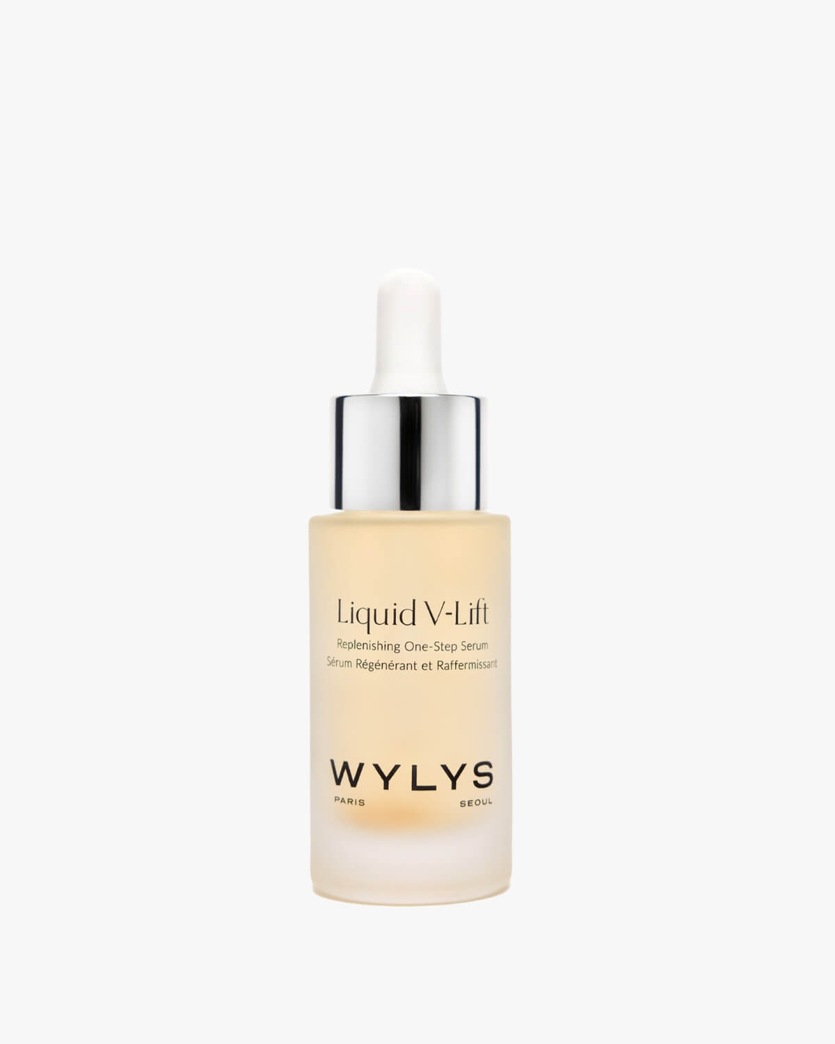WYLYS Liquid V-Lift Replenishing One-Step Serum in a glass dropper bottle on a white background.