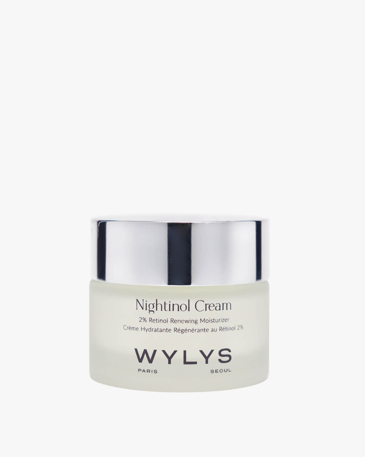 WYLYS Nightinol Cream 2% Retinol Renewing Moisturizer in a frosted glass jar on a white background.