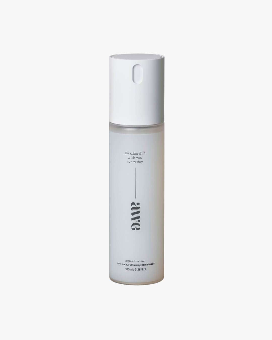 Awe vegan all-natural firming mist serum bottle against a clean white background.