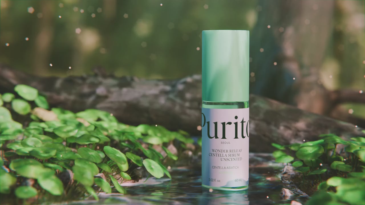 Video demonstrating the texture and application of the Purito Wonder Releaf Centella Serum. Footage highlights the lightweight, watery texture and the soothing, calming benefits of Centella Asiatica.