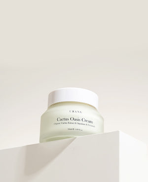 Jar of Urang Cactus Oasis Cream, a lightweight organic moisturizer that strengthens the moisture barrier and boosts elasticity.